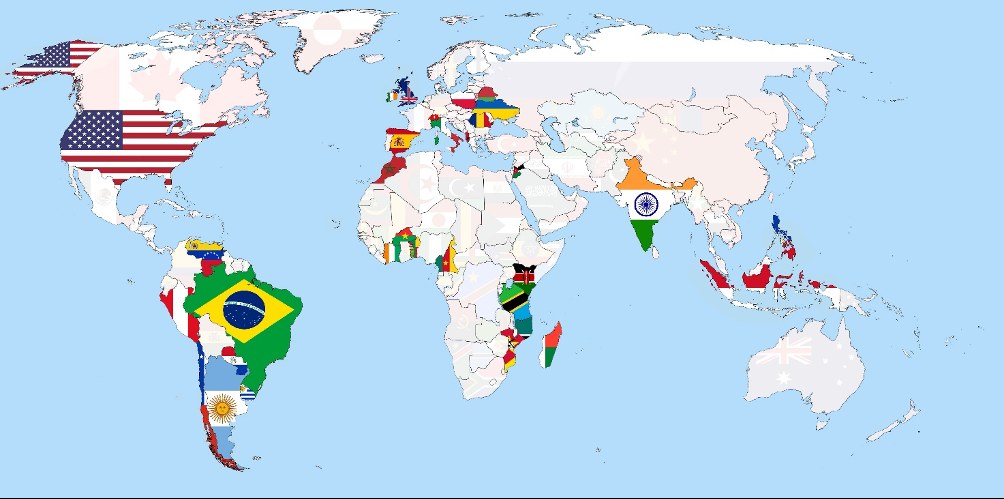 World map showing the 34 countries where the Don Orione family is present